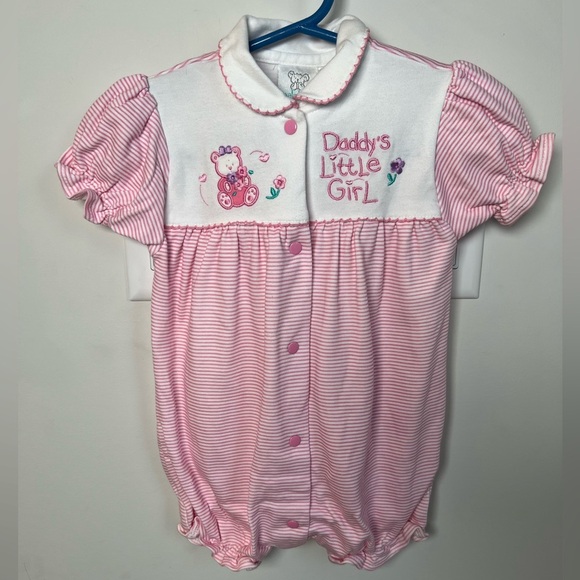 Koalababy Daddy’s Little Girl Embroidered Pink & White Striped Baby Romper 6-9 M - Picture 1 of 4